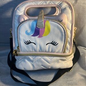 betsey johnson unicorn insulated lunch bag three compartments. charm strap